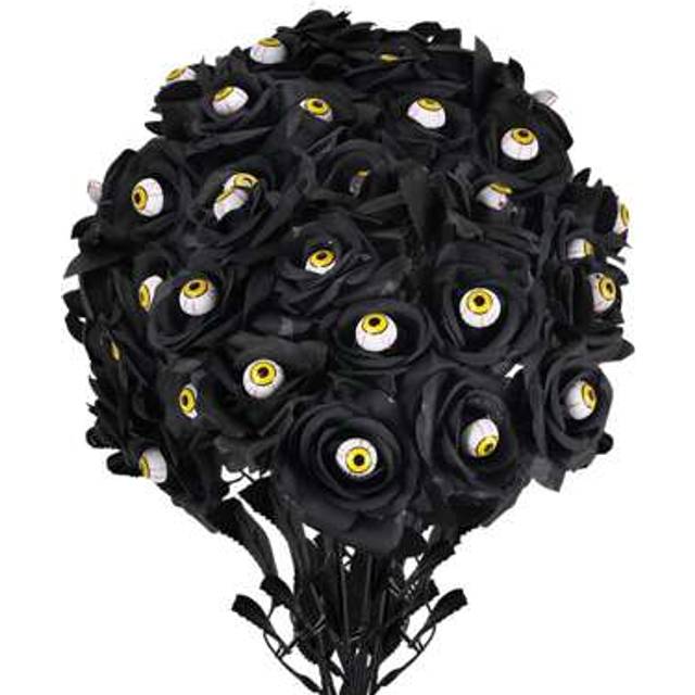 SHEIN 1PC/4PCS/6PCS Halloween Eye Flower Artificial Silk Rose With Eye Eye Fake Rose Artificial Flower Bouquet For Halloween Party Home Decoration,Halloween