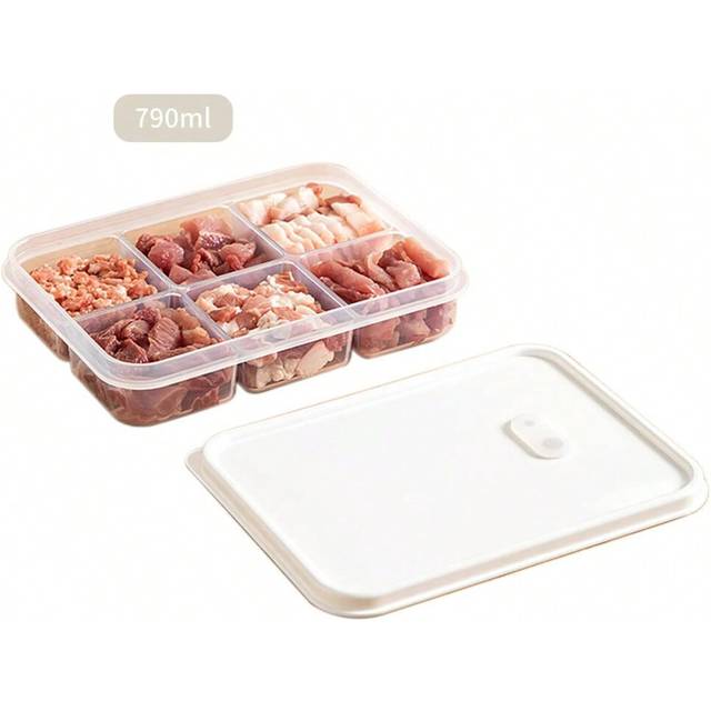 (White 6 grids) WORTHBUY 4/6-Grids Fridge Sealed Fresh-Keeping Box With Lid Plastic Freezer Food Storage Box Reusable Food Container For Kitchen