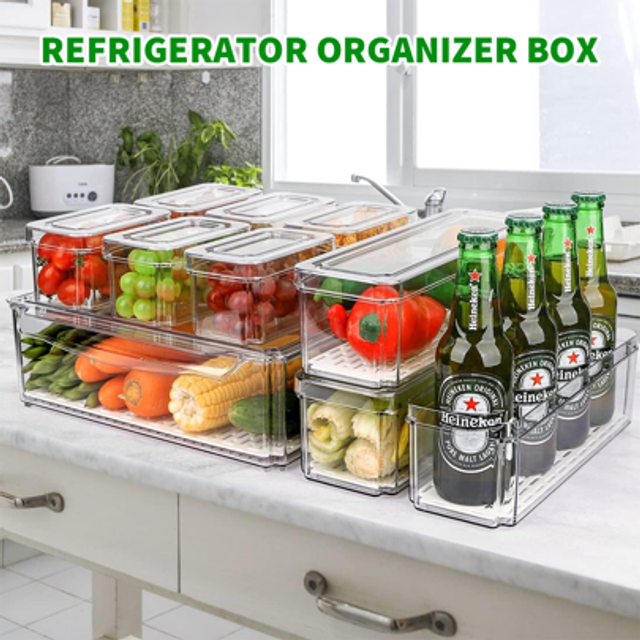 SHEIN Set Of 7/10PCS Kitchen Organiser Fridge Box Holder Food Veg Storage Clear With Lid Set Color Clear