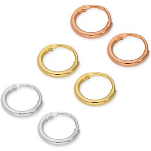 Sterling Silver 8mm Sleeper Hoop Earrings Set- Three Colours