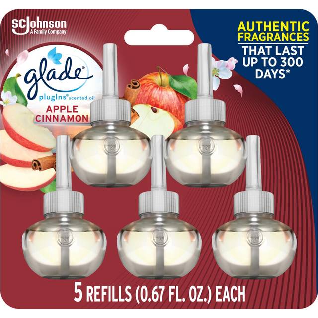 Glade PlugIns Refills Air Freshener, Scented and Essential Oils for Home and Bathroom, Apple Cinnamon, 3.35 Fl Oz, 5 Count