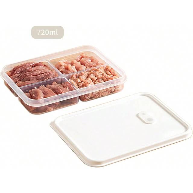 (White 4 grids) WORTHBUY 4/6-Grids Fridge Sealed Fresh-Keeping Box With Lid Plastic Freezer Food Storage Box Reusable Food Container For Kitchen