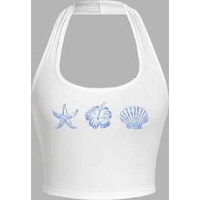 SHEIN Women Starfish Flower Shell Print Tight Halter Neck Camisole Suitable For Summer Suitable For Going Out