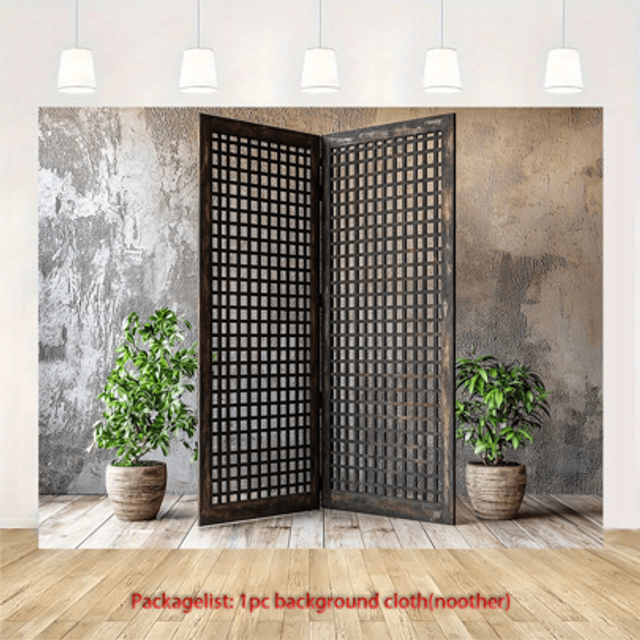 SHEIN 1pc Rustic Wooden & Metal Room Divider Backdrop - Multi-Functional Indoor Background For Bedroom Decor, House Parties, Photography Studio Props - No P