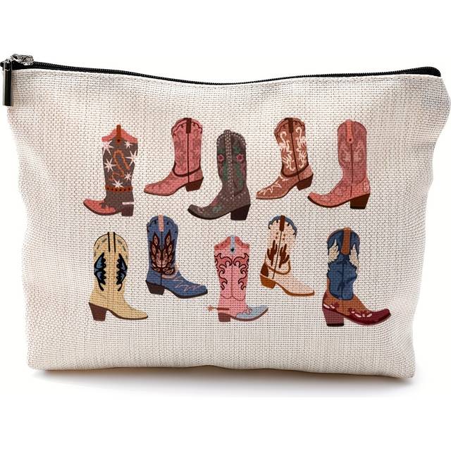 TEMU 1pc Western Makeup Bag, Western Gifts For Women, Cowgirl Gifts, Western Stuff For Women, Cowgirl Stuff, Boho Western Cowboy Boots Makeup Cosmetic Bag For Purse