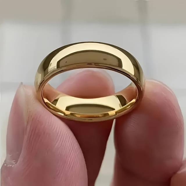 TEMU 1pc Classic Band Ring - 6mm Curved Steel, 24k Gold Plated, Elegant Design For &