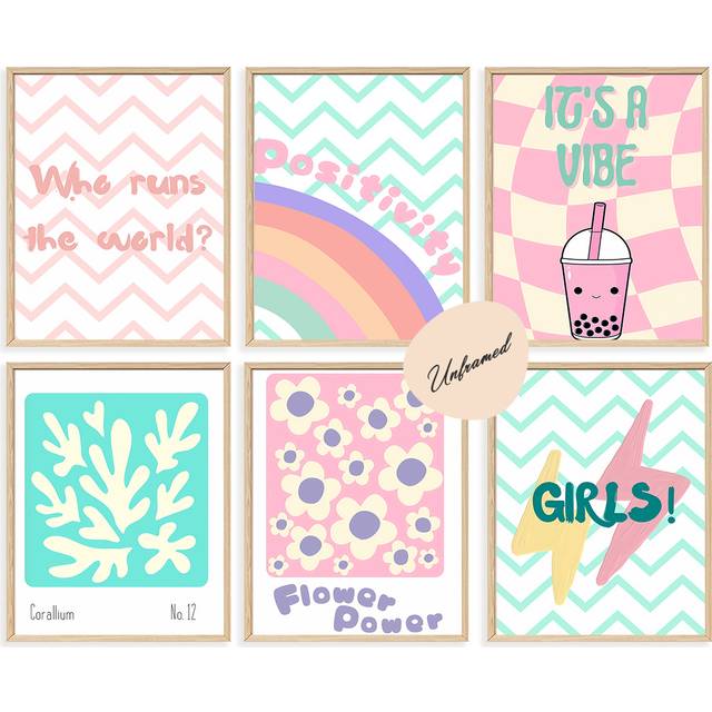 TEMU Unframed 6pcs Gallery Wall Poster For A Playroom, Bedroom Or Nursery, Positive Affirmation Great Gift For Her Suitable For Bedroom Nursery Dormitory Living X 10 Inches