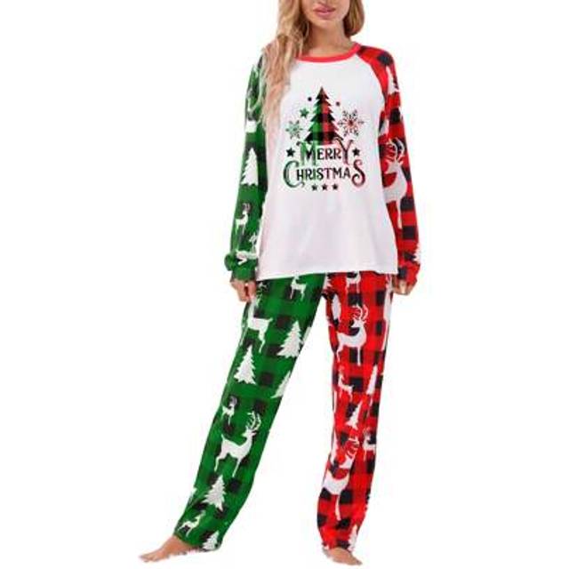 SHEIN Christmas Family Pajamas Matching Set Christmas Tree Letter Print Long Sleeve Tops And Plaid Pants Sleepwear