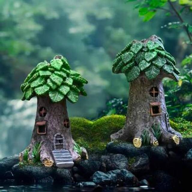 SHEIN Miniature Fairy Tree House - Resin Garden Decor For Pots, Bonsai & Terrariums, Perfect For DIY Projects, Home Office Desk Accents, And Insect/Animal H