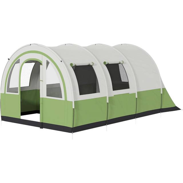 Outsunny Camping Tent, 3000mm Waterproof Family Tent for 5-6 Man, Green, Cream