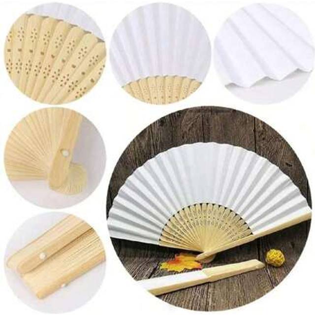 SHEIN 5/10/20/30pcs White Paper Hand Fan White Bamboo Folding Fan Handheld Fans Paper Folded Fan For Engagement Graduation Wedding Party Decoration Bedroom