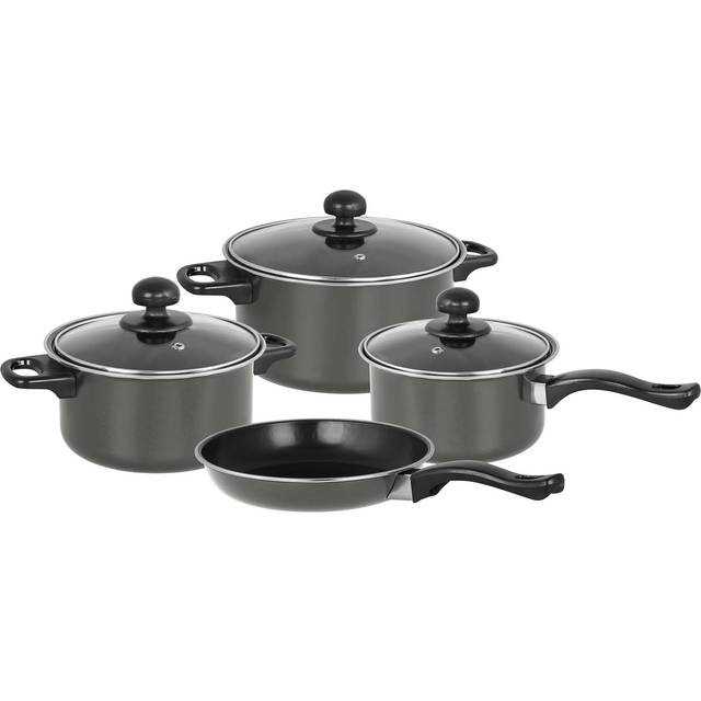 Gr8 Home Non Stick 7 Pcs Cookware Set With Lids, Grey