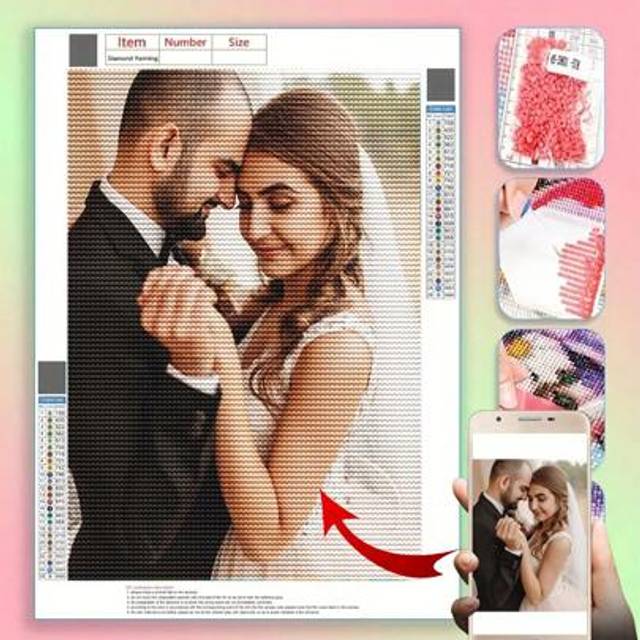 SHEIN Custom Diamond Painting DIY Photo, Full Round Diamond Customizable Picture, Personalized Diamond Art, Suitable For Home Wall, Wedding Room Decor, Frie