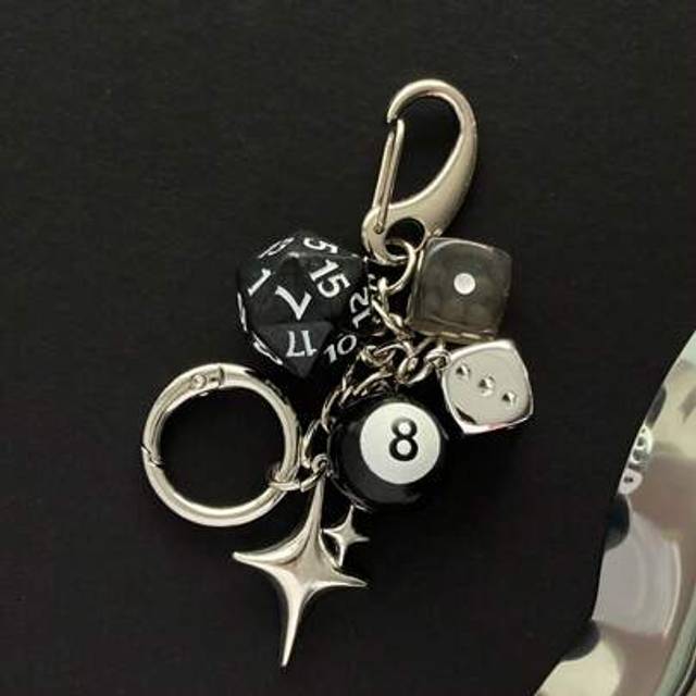 SHEIN 1pc Unisex Handmade Dice Keychain, Edgy Y2K Subculture Accessory, Billiard 8 Ball Pendant, Bag Decoration