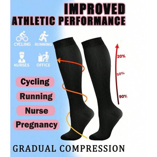SHEIN 1 Pair Copper Wellow Compression Socks Women Men 15-20 Mmhg Knee High Pregnant Nurses Pregnancy Maternity Medical Cute Sports Gold Fit Cycling Socks F