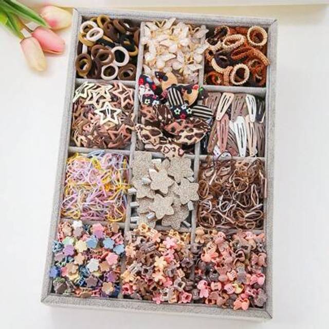 SHEIN 870pcs/Set Girls Brown Tone Bow & Star Simple Cute Princess Hair Accessories - Hair Ties, Clips, Barrettes, Hair Bands, Child Hair Decoration Set, Gre