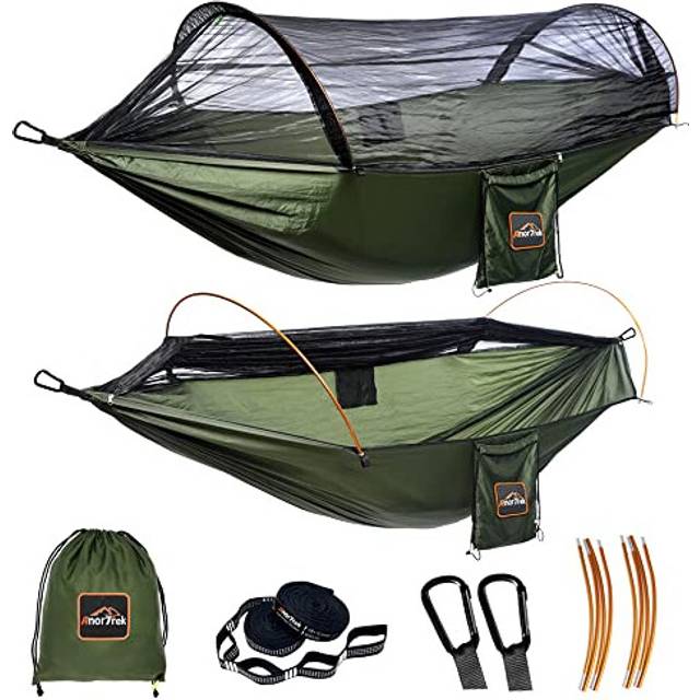 AnorTrek Professional Camping Hammock with Mosquito Net, Lightweight Portable Double Hammock with Two 10 FT Hammock Tree Straps, 230T Nylon Hammock