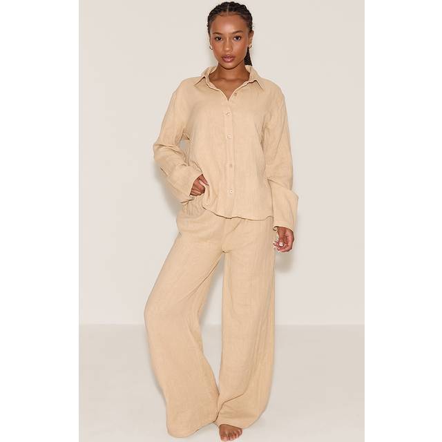 Petite Sand Gauze Long Sleeve Long Pj Set, Sand