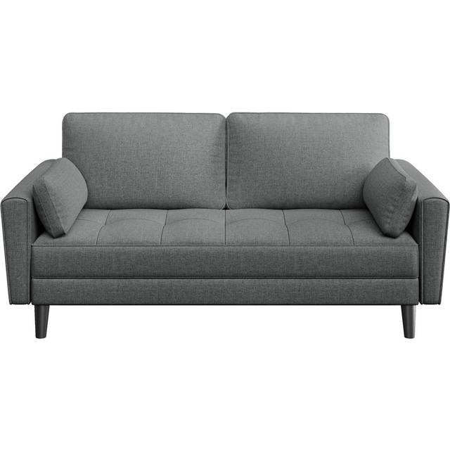 Linen 2-seater Sofa Living Room Couch with Tufted Single Seat Cushion, Dark Gray - Yaheetech