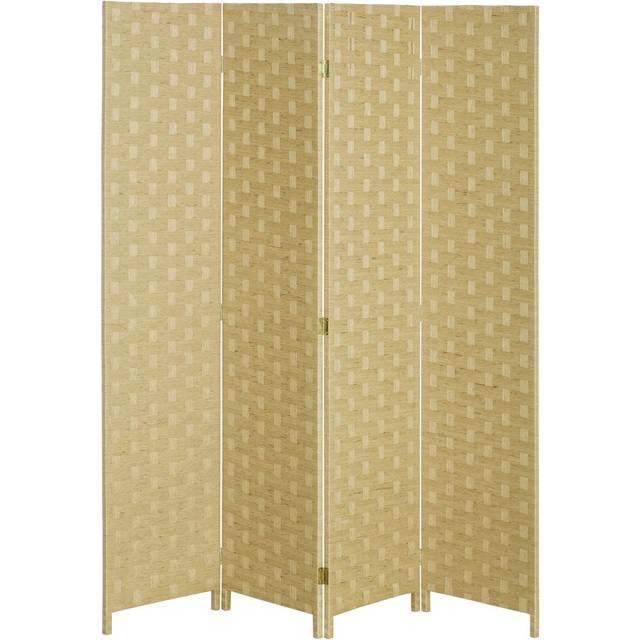 HOMCOM 4-Panel Folding Wall Divider Room Wave Fibre Privacy Screen Panels - Brown