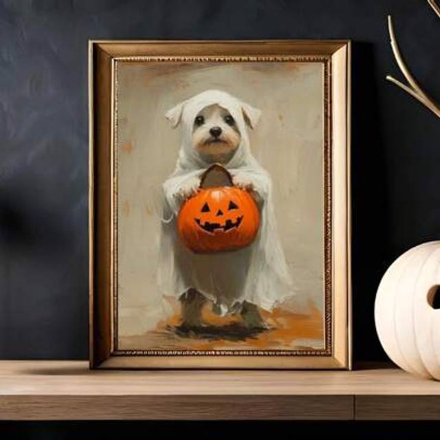 SHEIN 1pc Halloween Dog Wall Art Print, Halloween Poster, Halloween Decor, Cottagecore Poster, Gothic Spooky, Vintage Art Poster, Dog Lover Gift, Home Decor