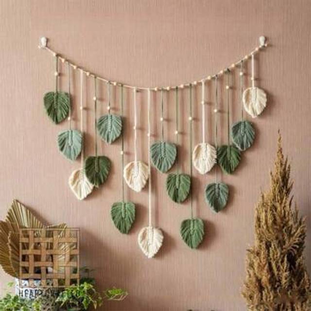 SHEIN 1pc Boho Handmade Woven Leaf Tapestry, Tassel Wall Hanging Artwork For Children Room, Bedroom Decor
