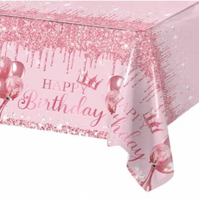 SHEIN 1pc Pink Tablecloth Table Cover, Happy Birthday Party Decorative Balloon Pattern Table Covers Table Runner Home Party Table Ornaments Birthday Gift