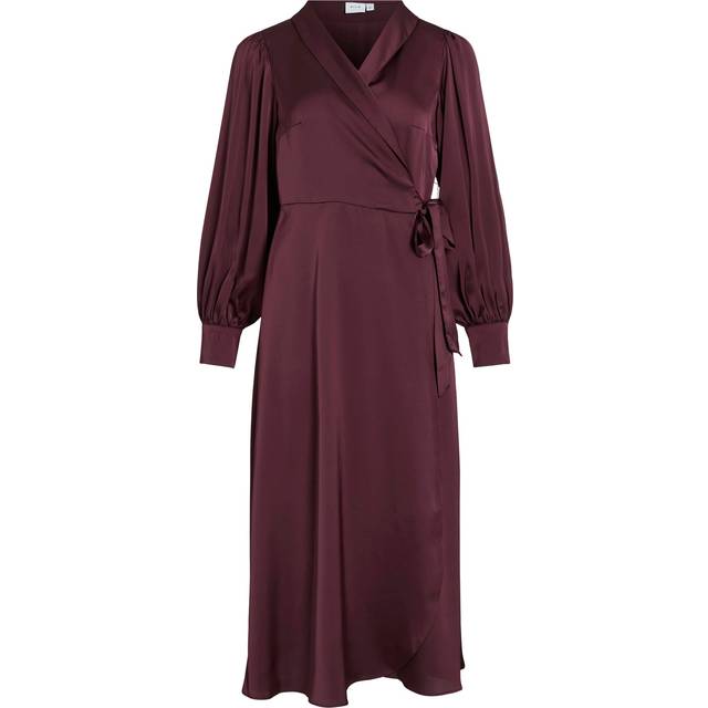 Vila Langærmet Midi Slå Om Kjole Ankle Wrap Dress - Aubergine