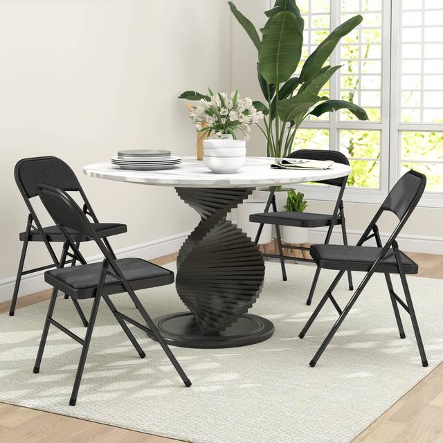 HOMCOM 4 Pack Padded Folding Chairs with Cushioned Seat and Metal Frame Black