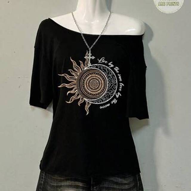 SHEIN Casual Vintage Loose Fit Oversized Tee With Simulated Gold Foil Sun God Graphic, Suitable For Summer Vacation, Retro, Sexy, Cute, Y2K, Coconut Girl, B