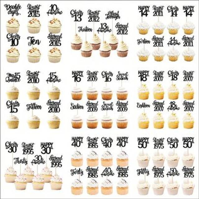 SHEIN 24pcs Birthday Cupcake Toppers Straight Outta Cupcake Picks Cheers Lengend Since Cake Decorations For Happy Birthday Anniversary Party Supplies