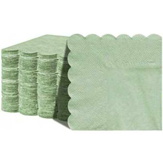 SHEIN 25/50/100pcs Sage Green Cocktail Napkins, Scalloped Sage Green Disposable Beverage Paper (5inch*5inch)