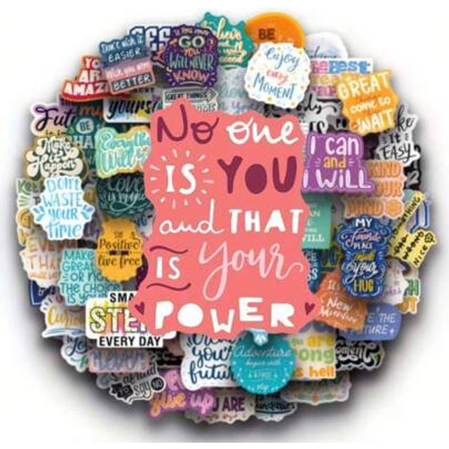 SHEIN 100pcs Motivational Quote Stickers, Inspirational Words Stickers, Vinyl Waterproof Positive Sticker For Water Bottles Book Laptop, Aesthetic Stickers