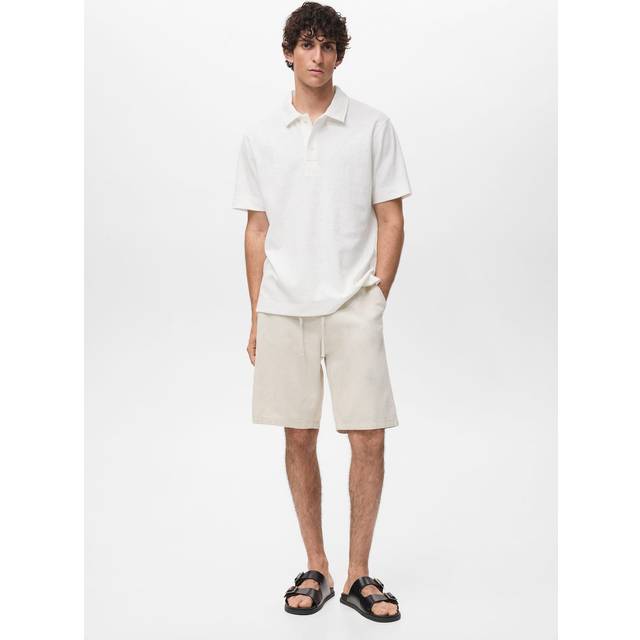 Structured knitted polo shirt off white - Man - L - MANGO MAN - Off White