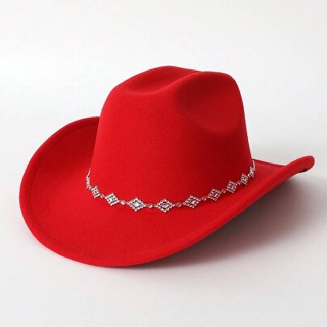 SHEIN 1pc Women&#39;s Solid Color Rhombus Sequin Decor Western Cowboy Elegant Casual Hat, Suitable For Daily Use