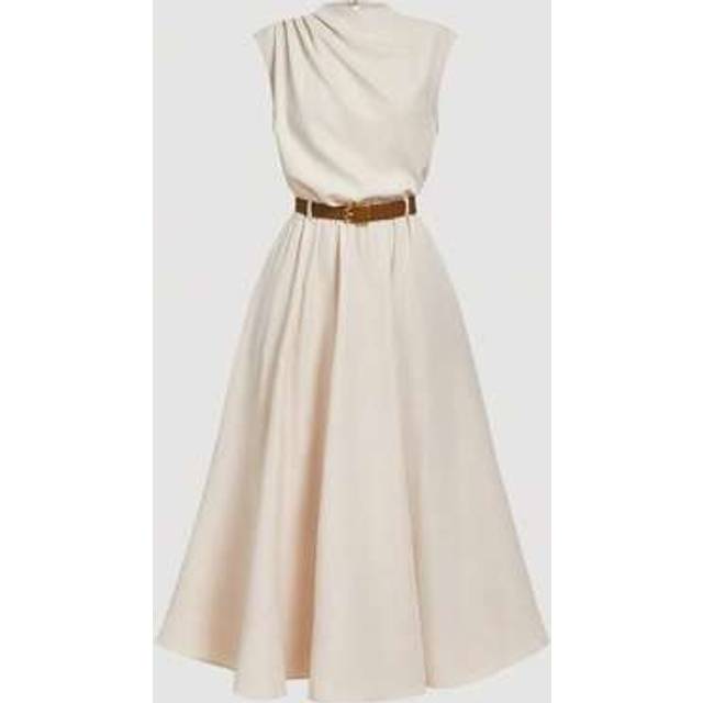 SHEIN Women Sleeveless Solid Color Dress (With Belt), Back To School Season,Boho Clothes Women Beige Dress Cream Dress Dress With Belt Midi Dress Asymmetric