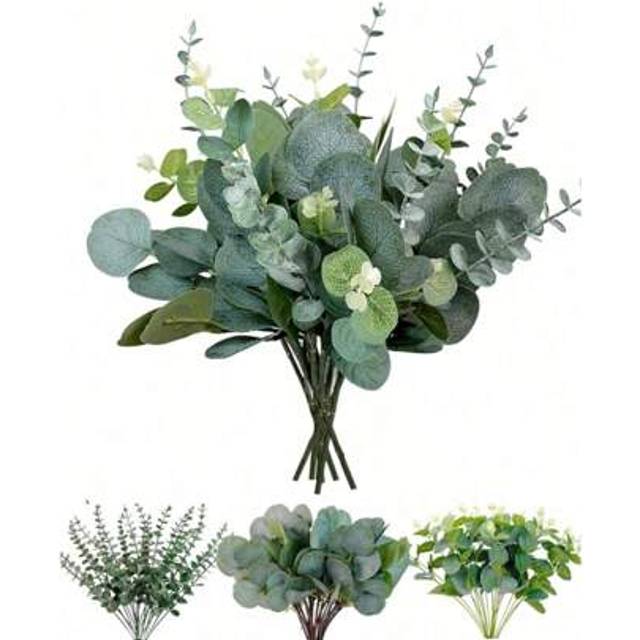 SHEIN 15/30/60pcs 3 Kinds Mixed Artificial Eucalyptus Leaves Stems Bulk Fake Silver Dollar Eucalyptus Greenery Decoration Faux Eucalyptus Plant Branches For