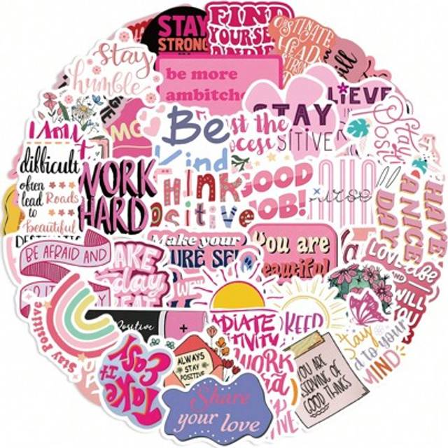 SHEIN 50PCS Pink Inspirational Stickers Motivational Stickers Positive Stickers Affirmation Stickers Inspirational Quotes Stickers Bulk Vinyl Waterproof Sti