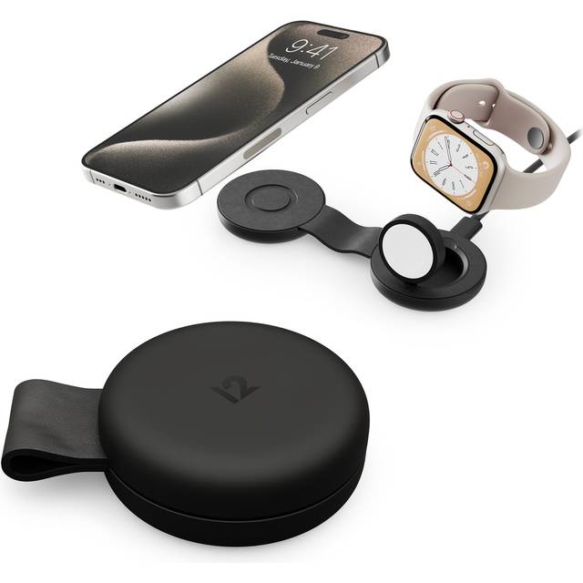 Twelve South Qi2 2-i-1 reseladdare, fjäril SE för iPhone, Airpods och Apple Watch, svart