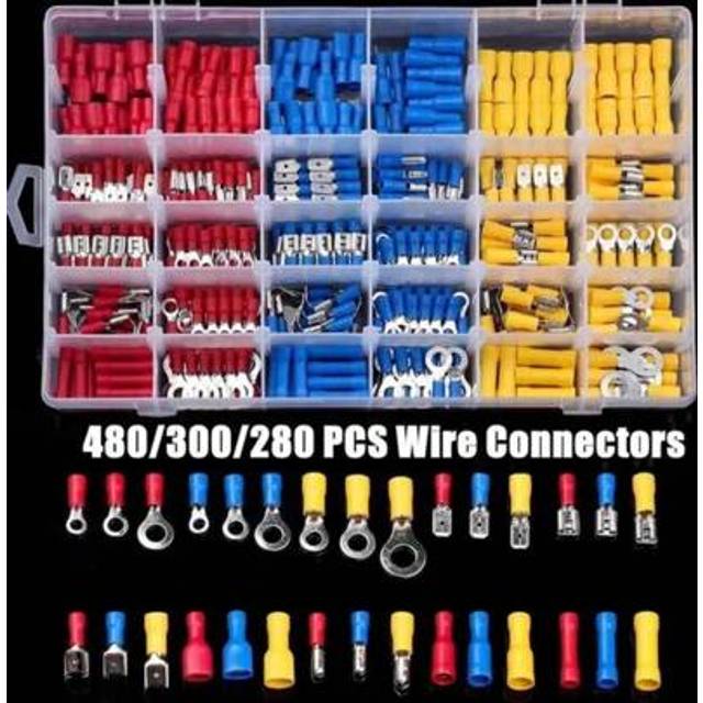 SHEIN 480/300/280PCS Insulated Cable Connector Electrical Wire Crimp Spade Butt Ring Fork Set Ring Lugs Rolled Terminals Assorted Kit