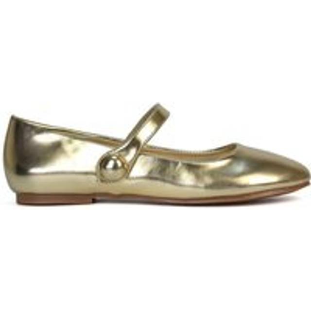 'Joanna' Flat Closed Toe Mary Jane Ballet Dolly Shoes Pumps - Metallic Gold - 6