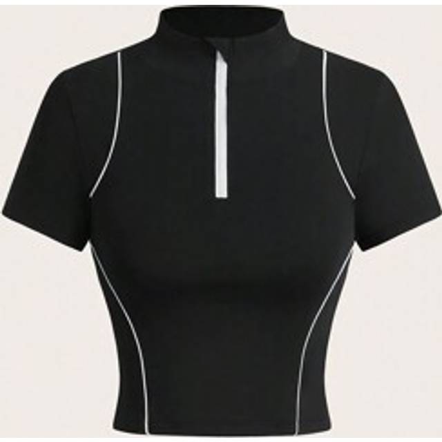 SHEIN Contrast Trim Sports Yoga Top, Slimming Running Outdoor T-Shirt