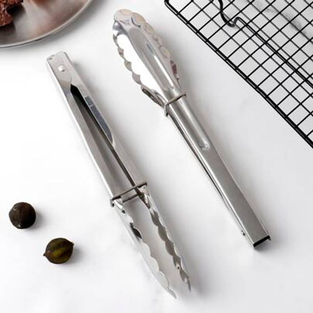 SHEIN 1pc Stainless Steel Non-slip Food Tongs, Multi-purpose Barbecue Tongs For Home