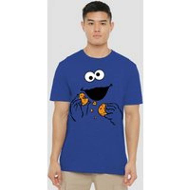 Sesame Street Cookie Monster Om Nom Face T-Shirt, Royal - L