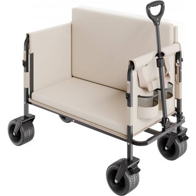 VEVOR Hopfällbar Vagn, 220 kg Last & 220 L, 2 i 1 Hopfällbar Vagn som Omvandlas till Bänk, Bruksvagn med Justerbart Handtag, Utomhusvagn för Matinköp, Camping, Trädgårdsskötsel