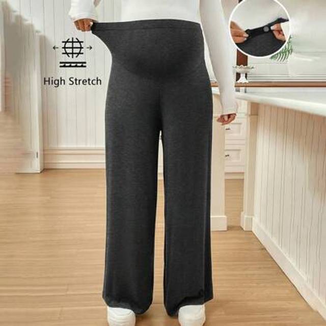 SHEIN Maternity Adjustable Waist Solid Color Wide Leg Pants