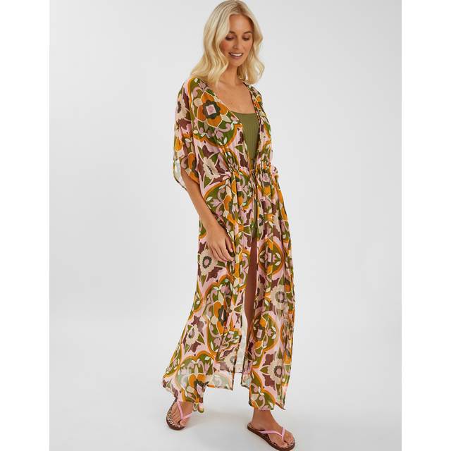 Accessorize Floral Tile Print Chiffon Kaftan, Pink