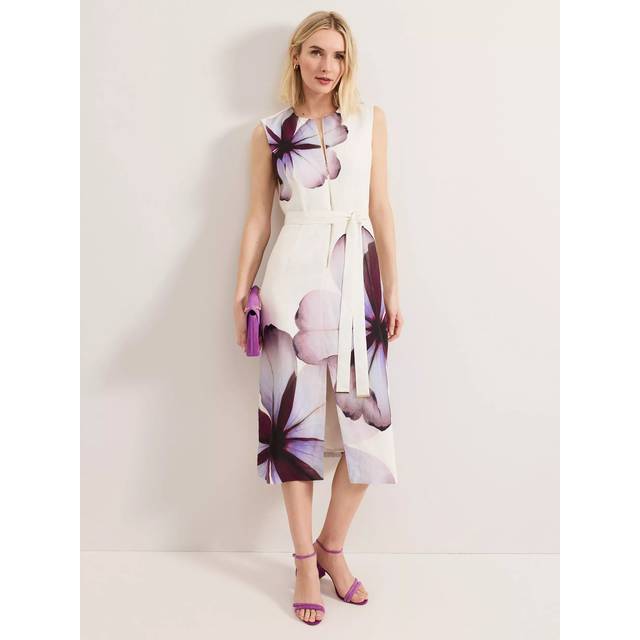 Phase Eight Nina Linen Rich Dress, Ivory/Multi
