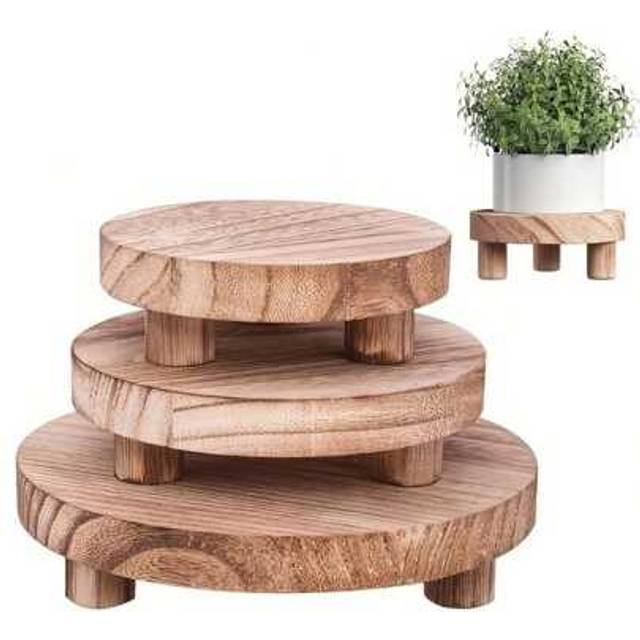 SHEIN 1pc/Set Wooden Round Tray Multifunctional Wooden Candle Base Kitchen Fruit Tray Base Bathroom Storage Tray