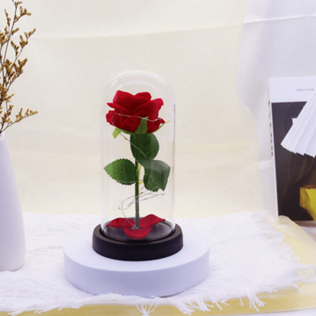 SHEIN 1pc Red Artificial Rose Flower With Transparent Plastic Cover, Home Decor Tabletop Ornament For Valentine&#39;s Day Valentine Day, Gift Gifts Birthday Gra